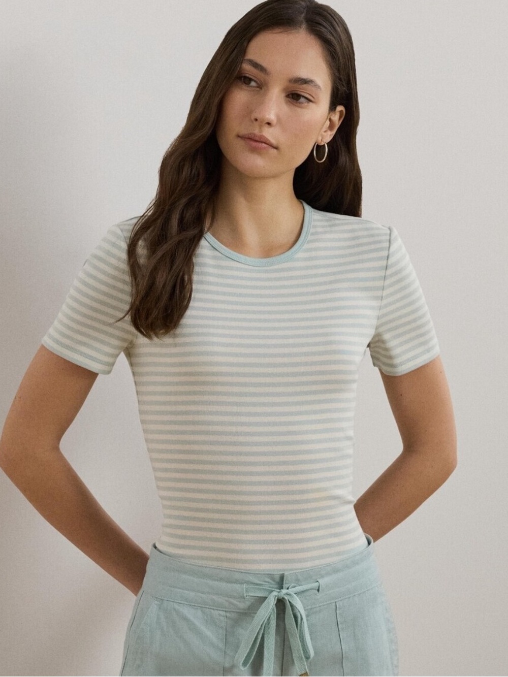Ralph Lauren Black Label Striped Stretch Cotton Crewneck Tee Blue/Ivory Medium